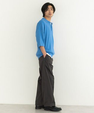 CRAFT STANDARD BOUTIQUE 透かし編み半袖ニットポロシャツ Blue