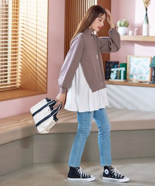 Tiaclasse 【洗える】コンビフレアニットトップス モカ