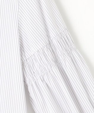 自由区 【洗える】シャーリング ブラウス グレーストライプ