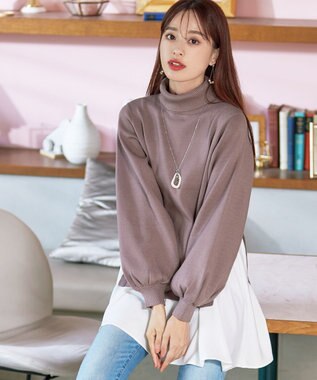 Tiaclasse 【洗える】コンビフレアニットトップス モカ