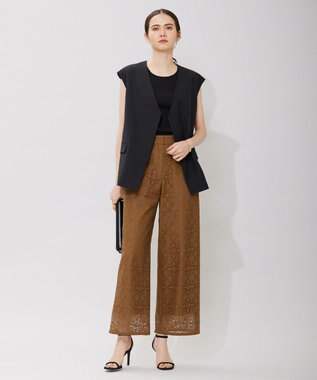 ICB L 【洗える】タイルパターンレース ワイドストレートパンツ キャメル系