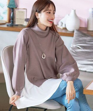 Tiaclasse 【洗える】コンビフレアニットトップス モカ