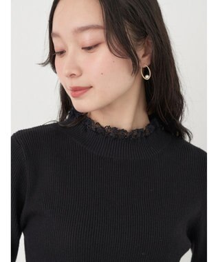 earth music&ecology レースドッキングリブニット Black