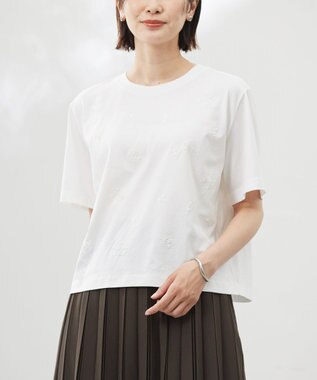 J.PRESS LADIES 【洗える】スパンコール Ｔシャツ オフホワイト系