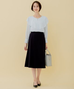 自由区 【XSサイズ～/洗える】ロイヤルシフォン ラッフルブラウス スカイブルー系