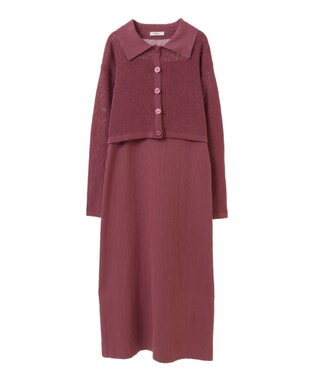 earth music&ecology ＳＥＴ２点襟付きカーディガン＋ニットワンピース Pink
