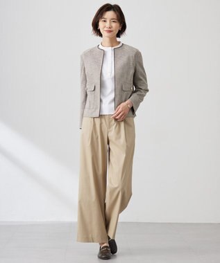 J.PRESS LADIES 【洗える】プレーティングジャージー バンドカラー カットソー ホワイト系