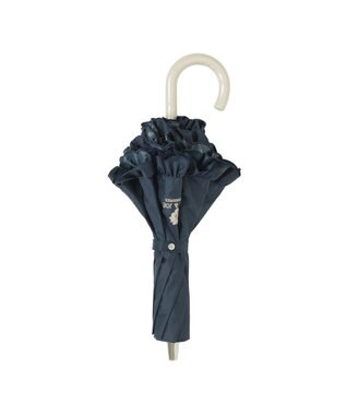 MOONBAT 【晴雨兼用折りたたみ日傘】ポール & ジョー (PAUL & JOE ACCESSOIRES) クリザンテームワンポイントフリル 一級遮光99.99% 遮熱 UV 晴雨兼用 ネイビーブルー