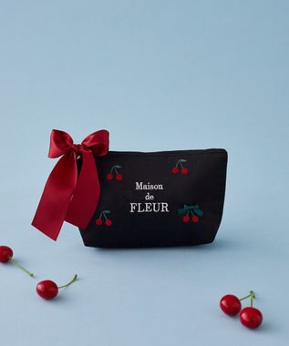 Maison de FLEUR チェリー刺繍ポーチ Black