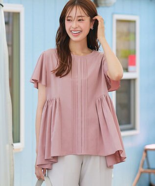 Tiaclasse 【洗える】ペプラムギャザーピンタックブラウス ピンク
