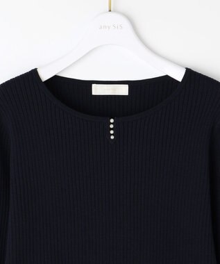 ANY SIS 【洗える】パール調ポイント ニット ネイビー