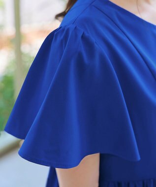 Tiaclasse 【洗える】ペプラムギャザーピンタックブラウス ブルー