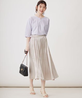 ANY SIS S 【洗える】シルケットストライプドルマン カットソー ラベンダーストライプ