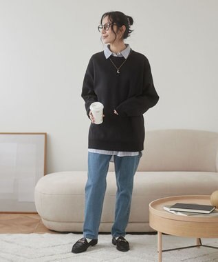 WEGO 【ユニセックス着用ITEM/MLサイズ展開】ミラノリブクルーネックプルオーバー ブラック