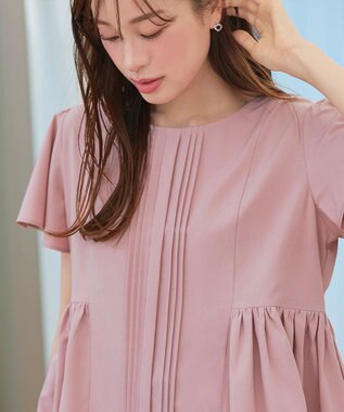 Tiaclasse 【洗える】ペプラムギャザーピンタックブラウス ピンク