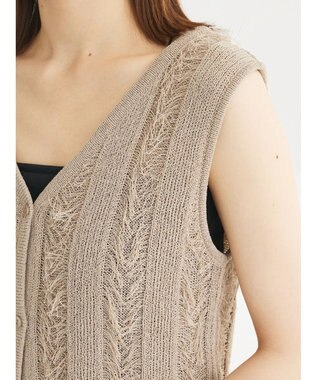 Green Parks フリンジニットベスト Gray Beige