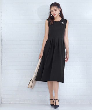 Tiaclasse 【洗える】タックフレアワンピース ブラック