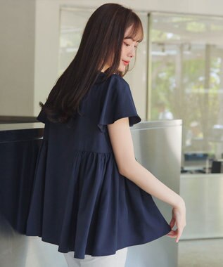 Tiaclasse 【洗える】ペプラムギャザーピンタックブラウス ネイビー