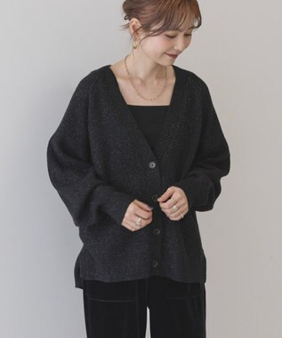 AMERICAN HOLIC バイパチラメ入りＶネック片畦ニットカーディガ Black