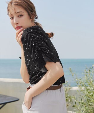 Tiaclasse 【洗える】ボリュームスリーブリボンブラウス ブラックドット