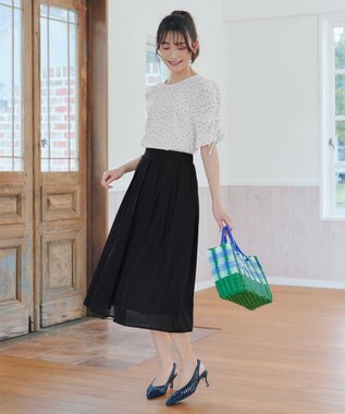 Tiaclasse 【洗える】ボリュームスリーブリボンブラウス オフドット