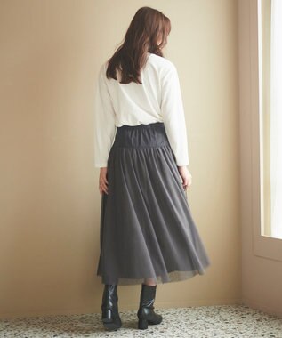 Feroux 【洗える】コルセットチュール スカート グレー系