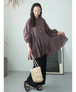 earth music&ecology コットンボイル切替ティアードチュニック Brown