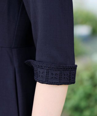 Tiaclasse L 【洗える】レースコンビシャツワンピース ネイビー