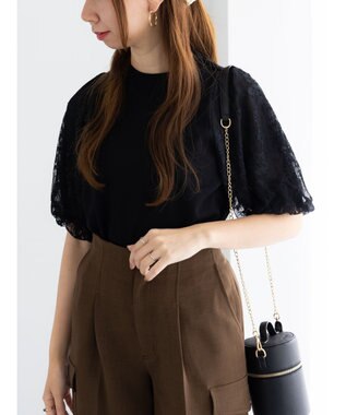 Te chichi レースバルーンスリーブニット ブラック