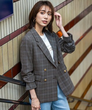 ANY SIS ビューティサーモ2WAYストレッチ テーラードジャケット グレーチェック