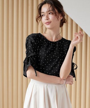 Tiaclasse 【洗える】ボリュームスリーブリボンブラウス ブラックドット