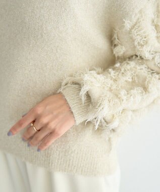 YECCA VECCA ラメフェザー袖フリンジニット Ivory