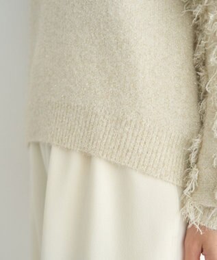 YECCA VECCA ラメフェザー袖フリンジニット Ivory