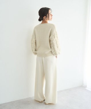 YECCA VECCA ラメフェザー袖フリンジニット Ivory