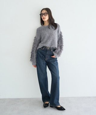YECCA VECCA ラメフェザー袖フリンジニット Charcoal Gray