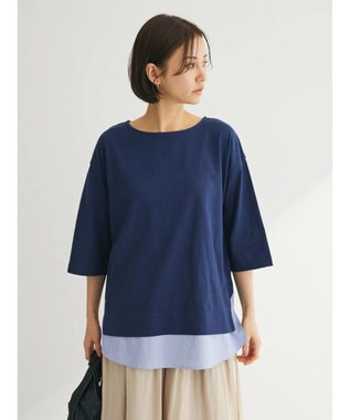 Green Parks 裾ドッキングレイヤー風７分袖プルオーバー Navy