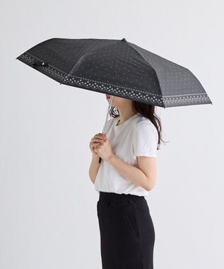 MOONBAT 晴雨兼用日傘 折りたたみ傘 ドット×幾何花／遮光 遮熱 UV