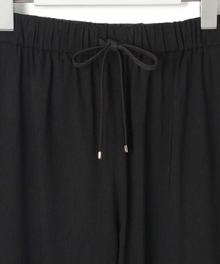 23区 L 【洗える】リネンレーヨンストレッチ ドロスト ワイド パンツ ブラック系