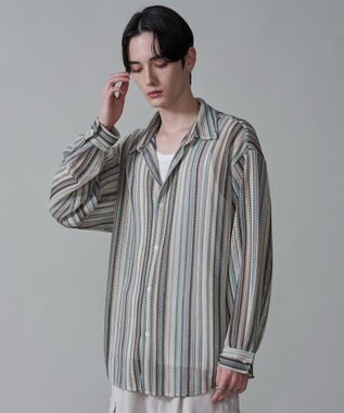 WEGO ストライプメッシュBIGシャツ（LS）