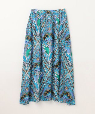 GRACE CONTINENTAL シフォンプリントギャザースカート ブルー