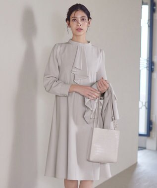 Tiaclasse L 【ダブルクロス】【洗える】フリルドレープワンピース グレージュ