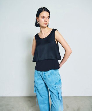 GRACE CONTINENTAL バックコンシャスサテンノースリーブ ブラック