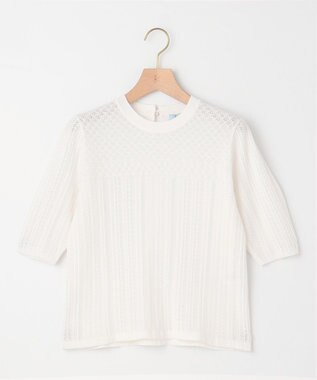 組曲 L 【WEB限定】編地切り替え 半袖ニット パールホワイト系