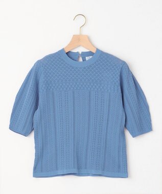 組曲 【WEB限定】編地切り替え 半袖ニット ブルー系