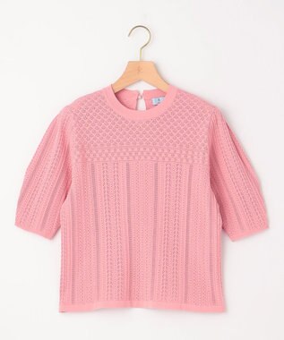 組曲 L 【WEB限定】編地切り替え 半袖ニット ピーチ系