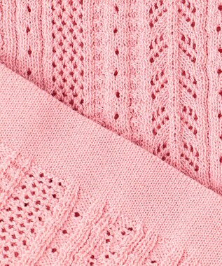 組曲 L 【WEB限定】編地切り替え 半袖ニット ピーチ系