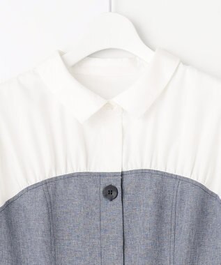 Feroux 【洗える】シャツドッキング ワンピース ネイビー系