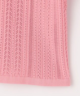 組曲 L 【WEB限定】編地切り替え 半袖ニット ピーチ系