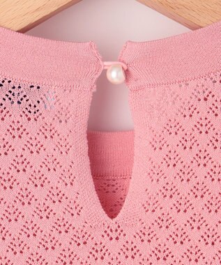 組曲 L 【WEB限定】編地切り替え 半袖ニット ピーチ系