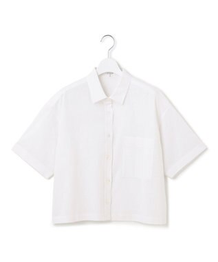 23区 【SLOW/洗える】リネンコットン 半袖クロップドシャツ ホワイト系